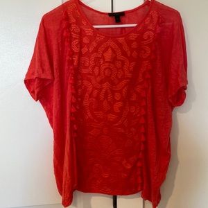 J crew red shirt with embroidery and tassels